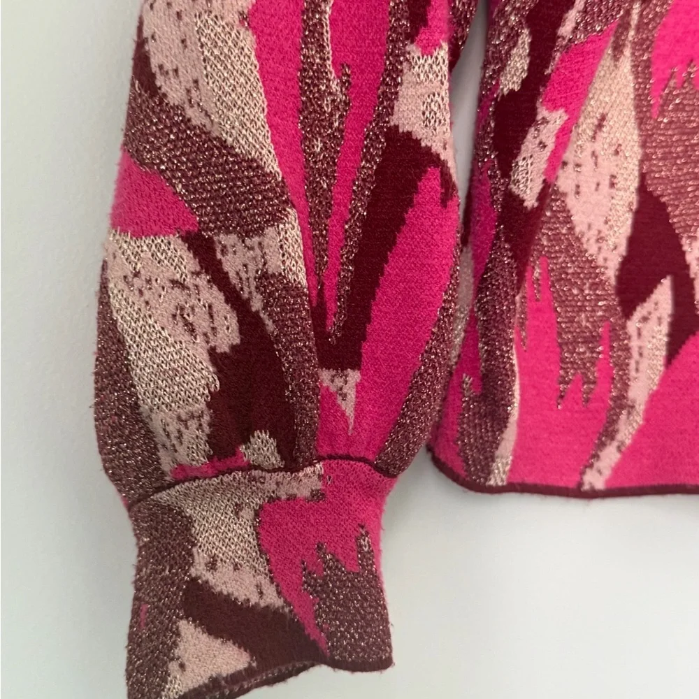Anthropologie Pink and Brown Leaf Print Sweater - Picture 3 of 8